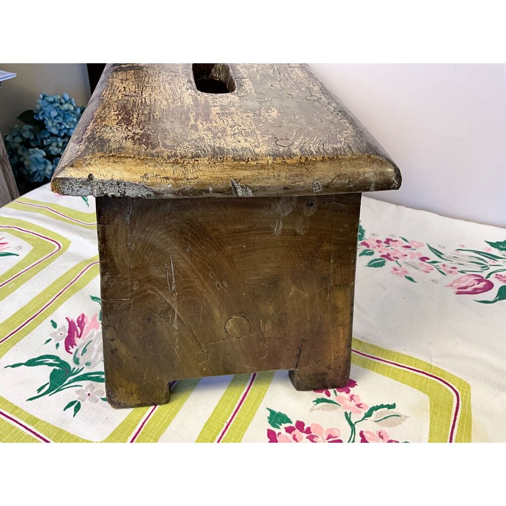 Center hole stool primitive wooden stool hand made antique - Picture 5 of 10